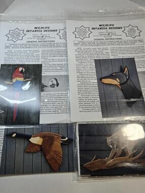 Lot (4) Wildlife Intarsia Woodworking Patterns - Lion, Macaw, Goose, Doberman